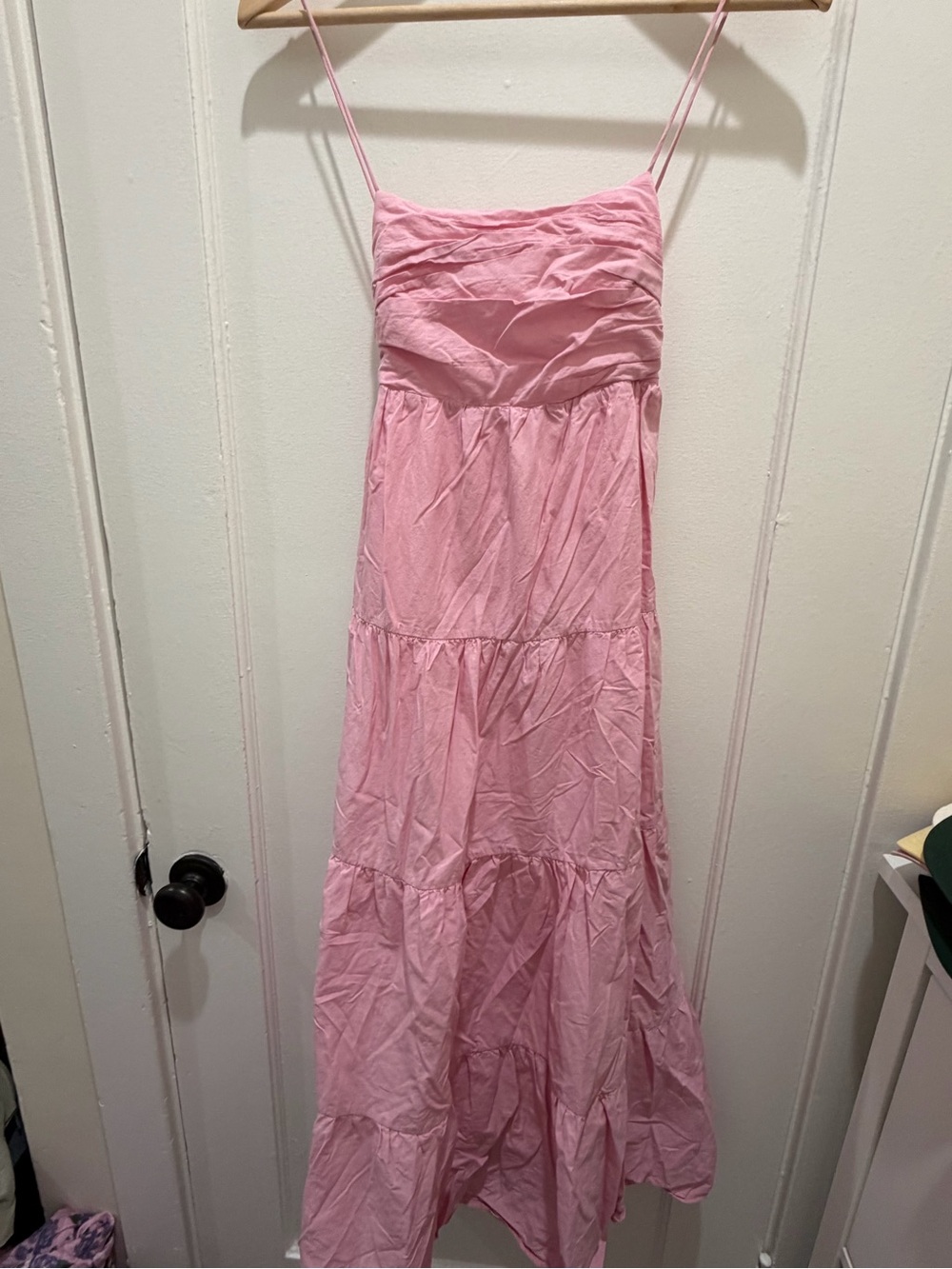 Pink Poplin Spaghetti Strap Tiered Maxi Dress